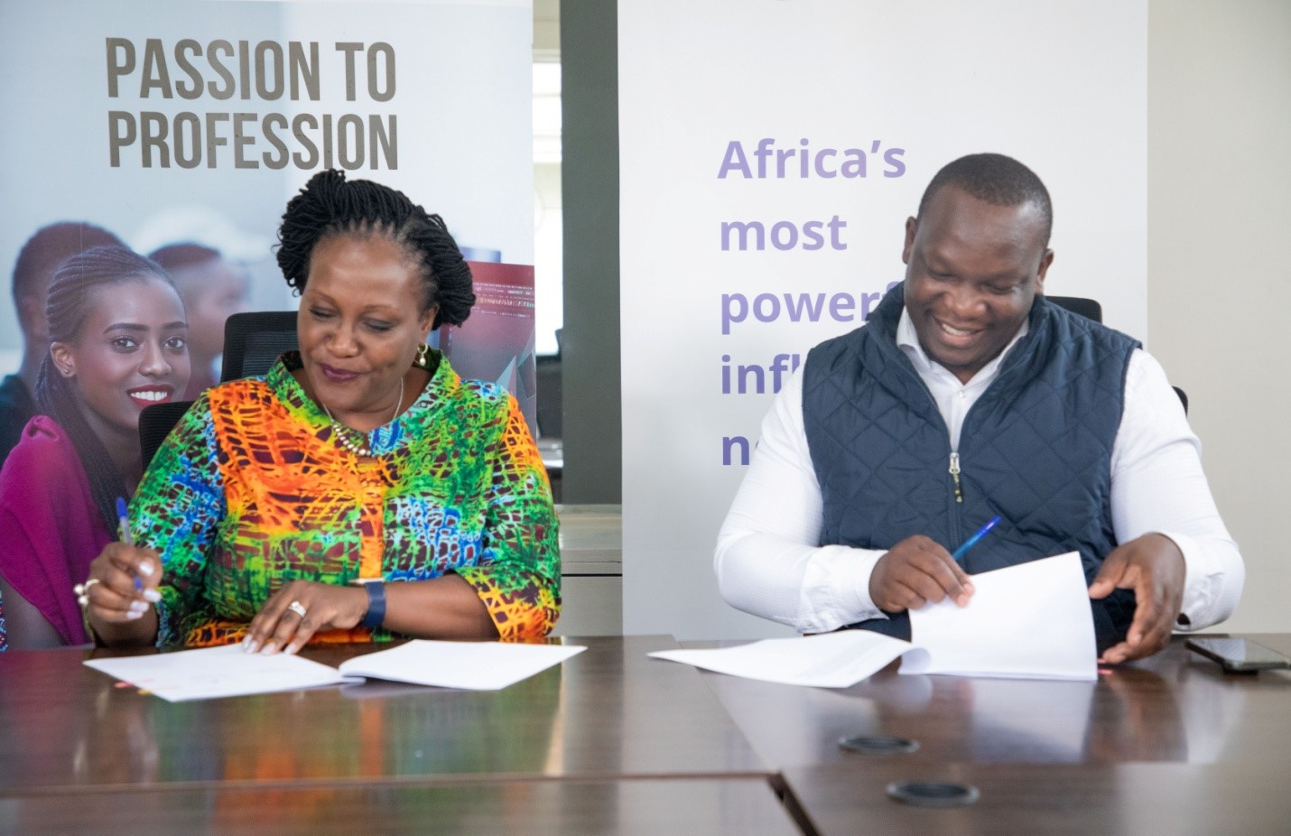 ADMI co-founder and CEO Dr. Laila Macharia and Wowzi co-founder and President Mike Otieno. The two organizations have signed a Memorandum of Understanding to empower at least one million content creators, providing them with a platform to transform their creative expression into dignified livelihoods across Africa.